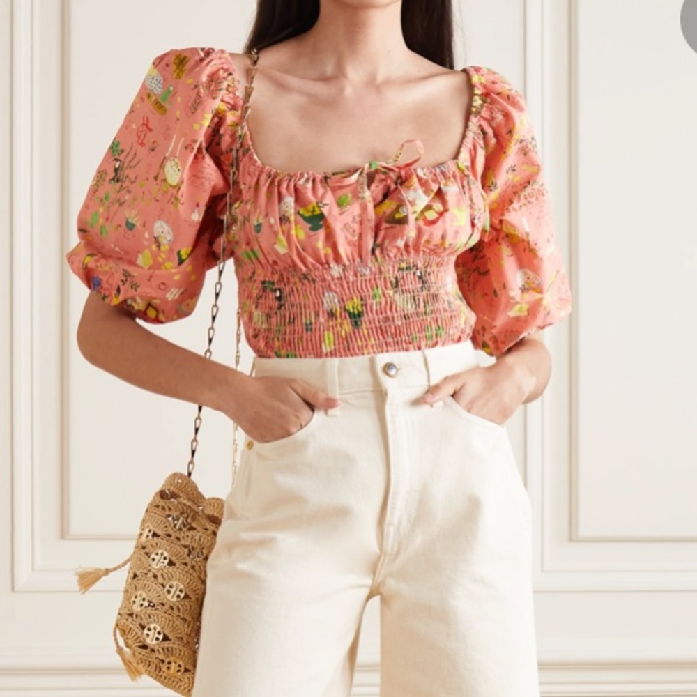🌟NEW RHODE Jodie printed smocked peplum top puff sleeves xs